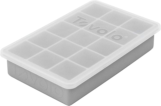 Tovolo Silicone Ice Cube Tray with Lid for Freezer Oyster Gray, Dishwasher Safe BPA Free Silicone Ice Cube Mold Tray with Cover, Easy Release 1 Inch Ice Cube for Coffee Cocktails Bourbon Whiskey