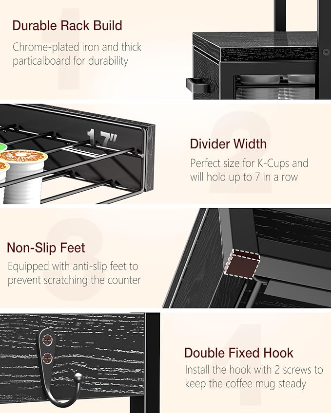 Evermagin Coffee Pod Drawer for K Cup, 35 Pods K-Cup Holder Organizer with Cup Holder, Durable Coffee Maker Stand with Storage Drawer, Black