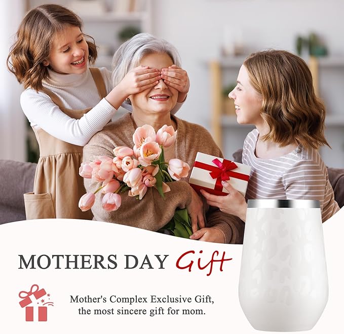 MEWAY 12oz Insulated Wine Tumbler Bulk, Double Wall Vacuum Stainless Steel Travel Tumbler with Straw,8 pack of wine tumbler glasses(Almond Leopard,Set of 8)