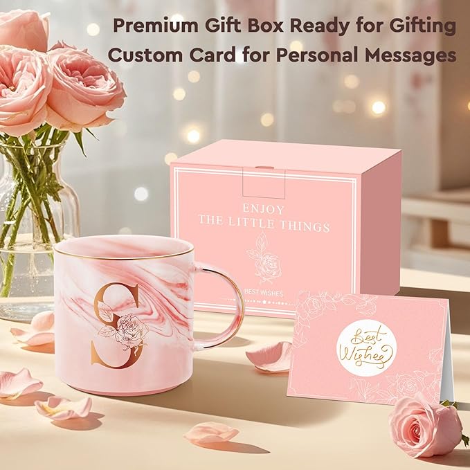 Personalized Gifts for Women Coffee Mug, Initial Customized Gift Monogrammed A-Z Coffee Mug 12 OZ, Christmas Anniversary Birthday Gifts for Women Mom Grandma Friend Sister Wife(S)