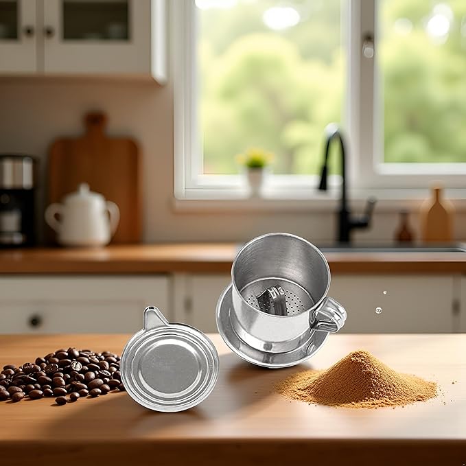 1 Set Silver Vietnamese Coffee Filter Stainless Steel Coffee Pot Drip Infuse Cup Brewing Teapot No Need Paper Drip Pot Machine Attractive Processing, Reusable Filters