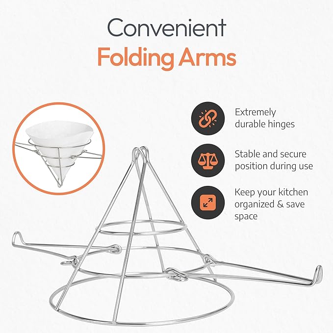 Cleaner Oil, Better Filtration – Stainless Steel Cone Filter Holder with 20 Paper Filters | 10-Inch Cone Filters for Longer-Lasting Frying Oil & Maple Syrup