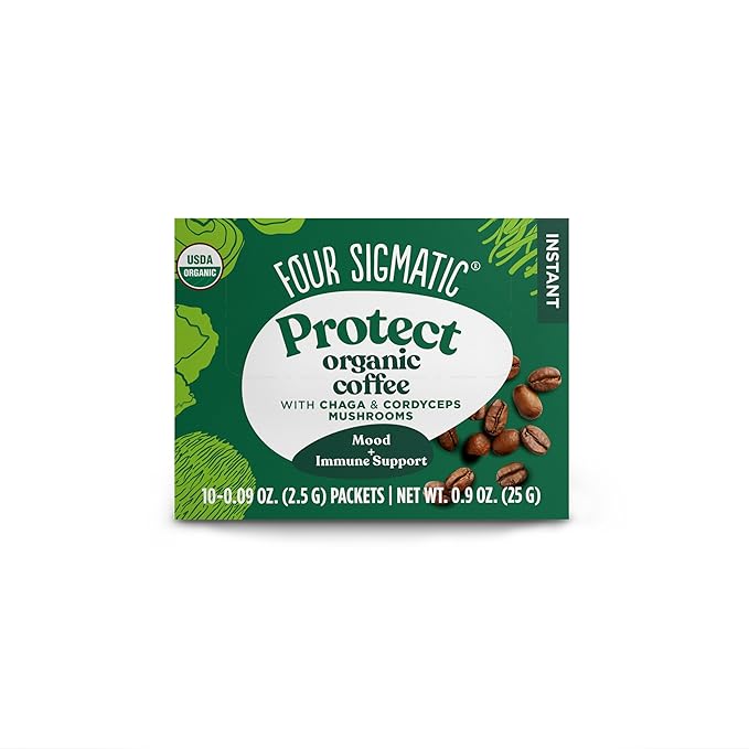 Four Sigmatic Organic Instant Coffee Powder | Mushroom Coffee Instant Mix with Cordyceps, Chaga and Eleuthero for Better Focus and Immune Support | 10 Packets