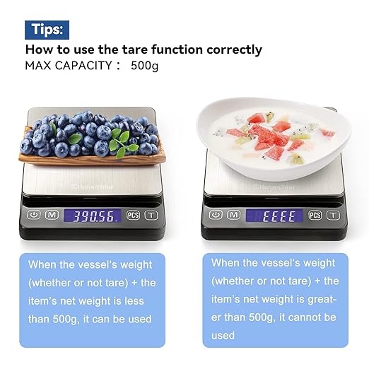 KitchenTour Digital Kitchen Scale - 500g/0.01g High Accuracy Precision Multifunction Food Meat Scale Small Scale Jewelry Lab Carat Powder Scale with Back-Lit LCD Display(Batteries Included)