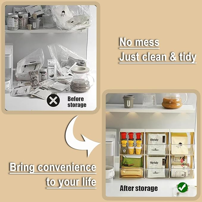 Acrylic Tea Bag & K Cup Organizer with 2 Transparent Drawers - Compact Multi-Use Storage for Coffee Pods, Sugar Packs - Kitchen & Office Counter Organizer - White