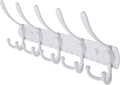 Dseap Wall Mounted Coat Rack - 5 Tri Hooks, Heavy Duty, Stainless Steel, Metal Coat Hook Rail for Coat Hat Towel Purse Robes Mudroom Bathroom Entryway,White