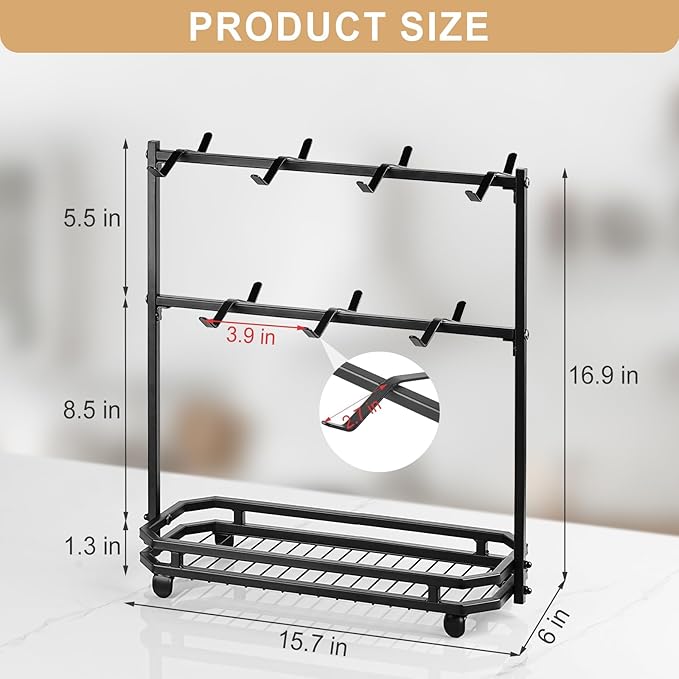 Coffee Mug Holder for Countertop, Coffee Cup Holder Rack with 14 Hooks, Metal Mug Tree Stand with Storage Base for K Cup Coffee Pod Paper Cups Tea Bag - Black