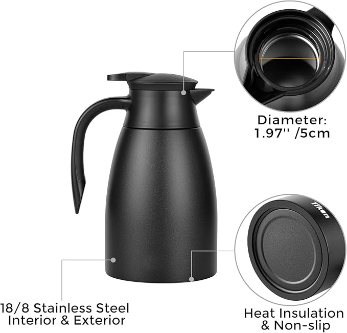 Tiken 51 Oz Thermal Coffee Carafe, Stainless Steel Insulated Vacuum Coffee Carafes For Keeping Hot, 1.5 Liter Beverage Dispenser (Starry Black)
