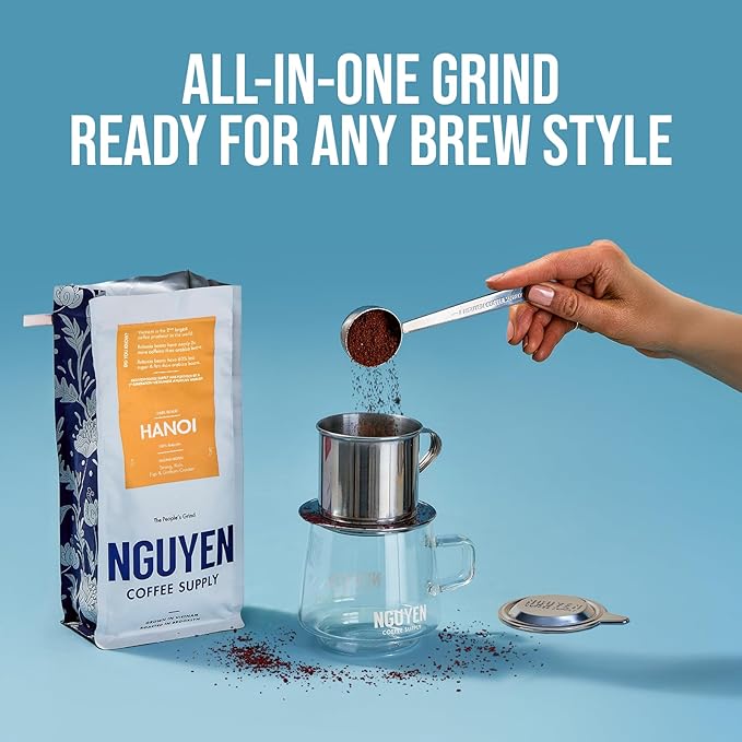 Nguyen Coffee Supply - Hanoi Robusta: Dark Roast Premium Ground Coffee Beans, Vietnamese Single Origin, Direct Trade, Low Acid with High Caffeine Content, Roasted in Brooklyn [12 oz Bag]