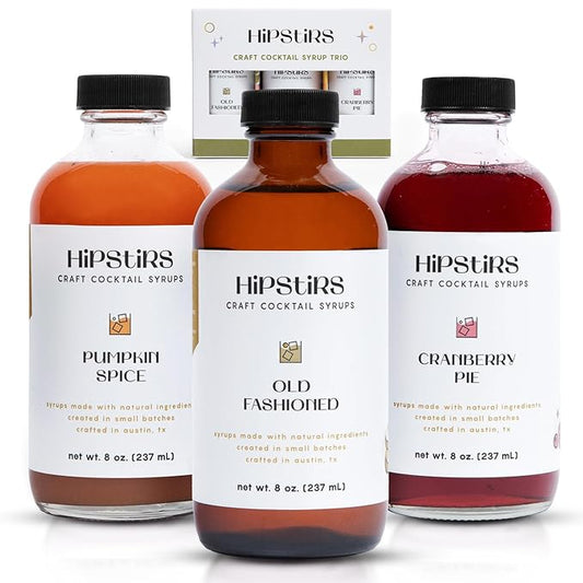 HipStirs Holiday Trio Pack - Our Cocktail Mixers Variety Pack Contains our Delicious Pumpkin Spice Syrup, Classic Cranberry Pie Syrup & Timeless Old Fashioned Drink Mix (8 Fl Oz)