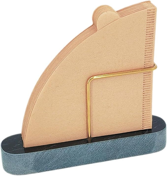 Cone Coffee Filter Holder for Counter, Coffee Filter Storage Container for Cone Paper Filters Size #01 ＆ #02, Marble Base with Non-Slip Pad (Black)