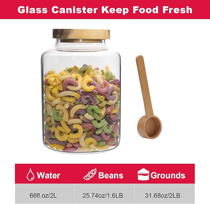 Glass Coffee Storage Jar with Lids Scoop Thicken Glass Coffee Canister Borosilicate Glass Food Containers for Ground Coffee Beans Nut Pasta Sugar Candy Spice Rice Loose Tea