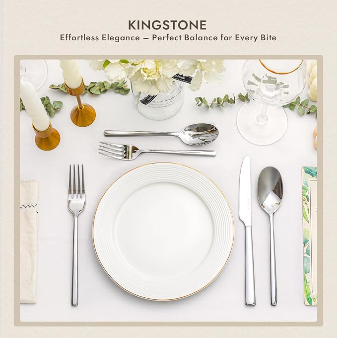 KINGSTONE Dinner Spoon Set, 16-Piece Tablespoons Silverware Spoons, Premium Food Grade Stainless Steel Spoons, Mirror Finish & Dishwasher Safe, Use for Kitchen, Home, Wedding, Party