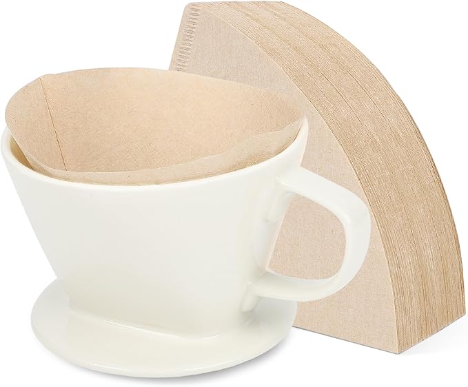 Segarty Pour Over Coffee Maker Set - Single Cup White Ceramic Coffee Dripper With 200 Pcs Size #2 Cone Filters, Slow Drip Manual Brewer for Home, Office, Travel, Camping