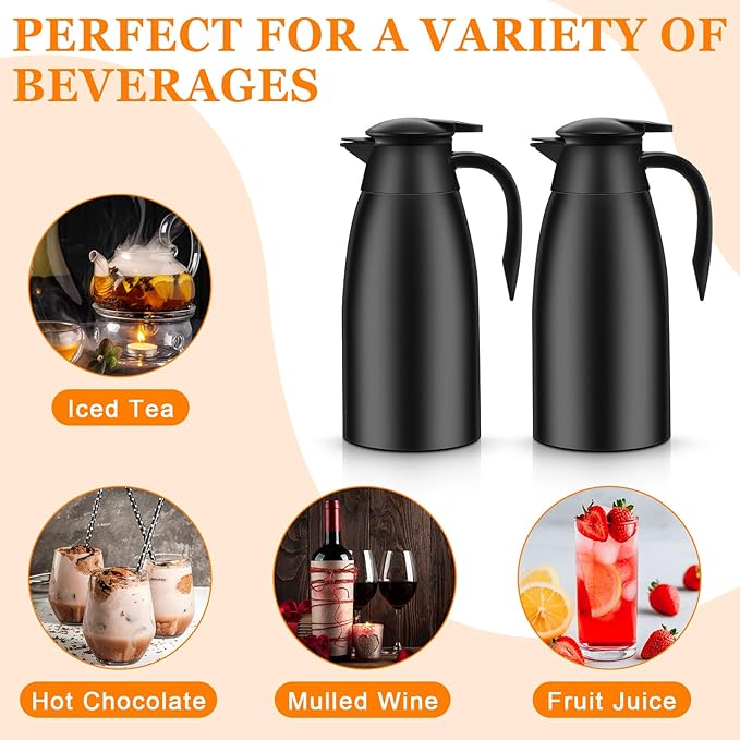 Norme 2 Pcs Thermal Coffee Carafe Insulated Stainless Steel Coffee Carafe for Hot Liquid Vacuum Thermal Pot Creamer Pitcher Dispenser with Brushes Keeping Hot Water Milk(Black)