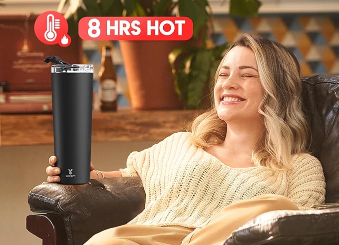 Meoky 30 oz Travel Coffee Mug with Leak-proof Lid, Stainless Steel Insulated Coffee Tumbler, Keeps Hot for 8 Hours or Cold for 24 Hours, Fits in Car Cup Holder (Night)