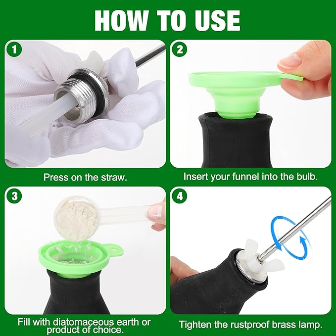 Powder Duster with Long Metal Tube – Bulb Applicator for Diatomaceous Earth, Garden & Home, Lightweight Handheld Dispenser for Organic Soil, Plants & Pest Management (1 Pack)