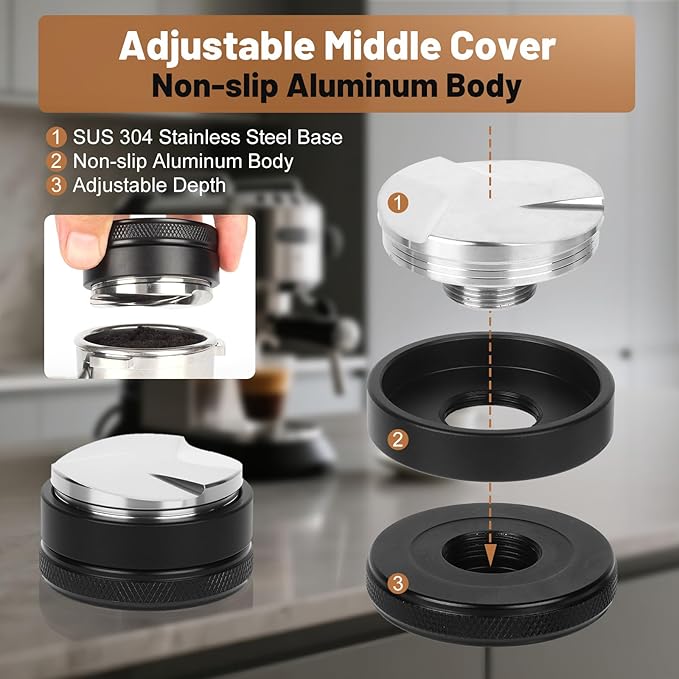 53mm Espresso Accessories Kit – Spring-Loaded Espresso Tamper, WDT Tool, Coffee Distributor, Magnetic Dosing Funnel, Puck Screen with Remover – Premium Stainless Steel & Aluminum Espresso Tools