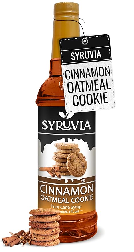 Syruvia Coffee Syrup, Cinnamon Oatmeal Cookie Flavored Syrup for Drinks, Lattes, and Desserts – 25.4 fl oz