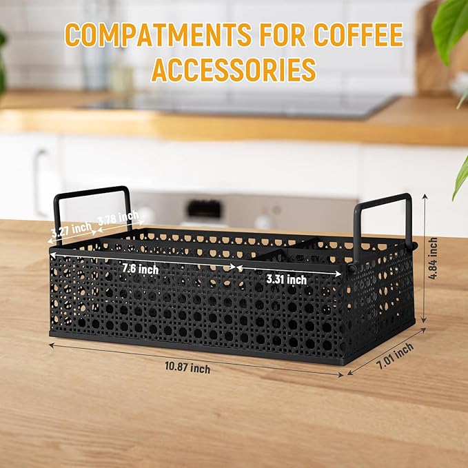 Coffee Bar Organizer, Metal Countertop Station With Handles, Coffee Pods Holder, Tea Condiment Organizer, Mesh Black