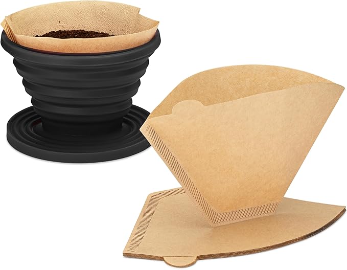 COLETTI Sierra Camping Pour Over Coffee Dripper — Collapsible Pour Over Coffee Dripper — Includes Pack of Paper Filters [Black, Pack of 2]