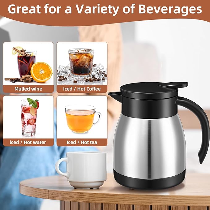 Norme 2 Pcs Thermal Coffee Carafe Insulated Stainless Steel Coffee Carafe for Hot Liquid Vacuum Thermal Pot Creamer Pitcher Dispenser with Brushes Keeping Hot Water Milk(Silver,17 oz)