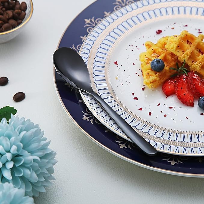 Black Demitasse Espresso Spoons, 5.5'' Mini Coffee Spoons, Set of 6, Stainless Steel, Dishwasher Safe