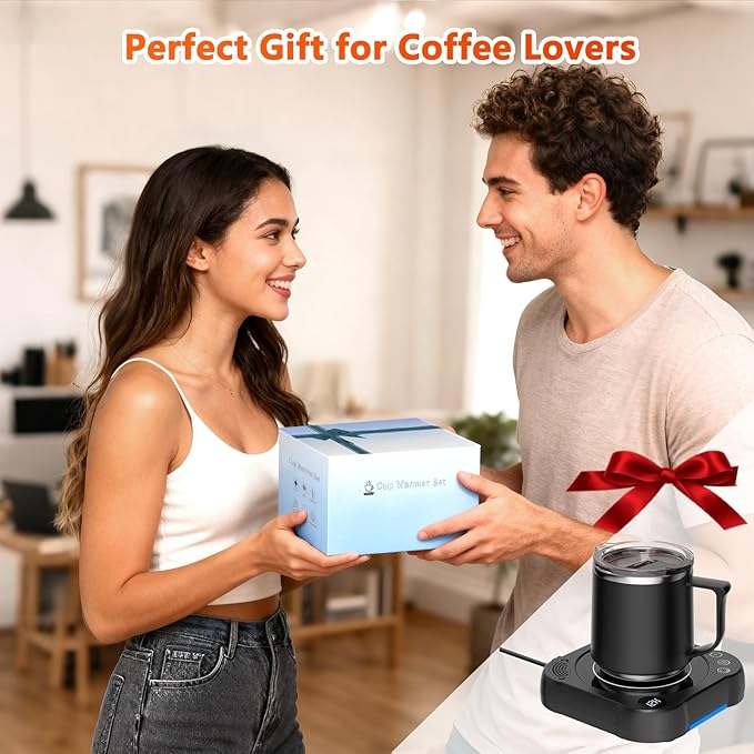 Coffee Mug Warmer & Cup Set - Desk Coffee Cup Warmer for Office/Home with 8-Temp Fast Heating (176℉ Max), Auto Shut Off, Gravity-Induction, 1-12H Timer - Ideal Gift for Coffee Lovers