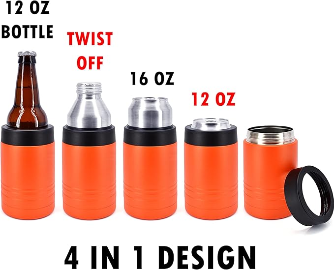 Clear Water Home Goods - 12 oz Stainless Steel Double Wall Vacuum Insulated Can or Bottle Beverage Cooler - Powder Coated Orange - 6 Pack