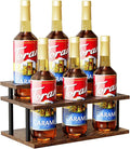 KLM Coffee Syrup Organizer, 2 Tier Wooden Small Display Shelf (6 Bottle Capacity),Syrup Bottle Sturdy Holder for Coffee Bar, Kitchen Countertop Syrups, Condiments and Wine
