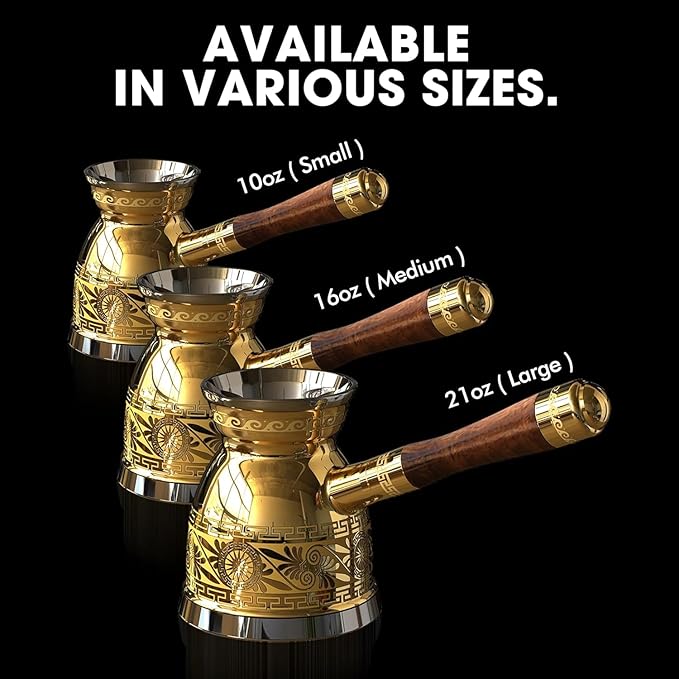 NIKPAR Luxury Greek Coffee Pot Macedonian Collection - Turkish Coffee Pot for Most Type of Stove Top, Arabic Coffee Maker Cezve, Ibrik, Briki with Detachable Handle & Luxury Gift Box (10 oz Small)