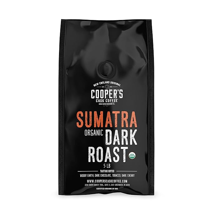 Organic Dark Roast Sumatra, Ground Coffee, Single Origin Grade 1 Premium Coffee - 5lb Bag
