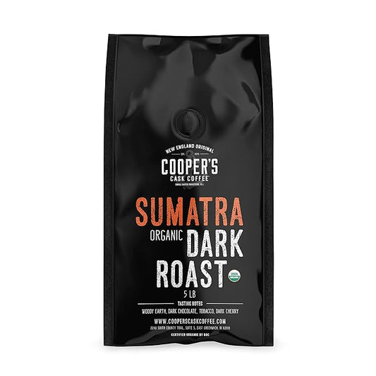 Organic Dark Roast Sumatra, Ground Coffee, Single Origin Grade 1 Premium Coffee - 5lb Bag