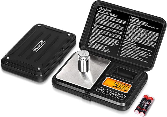 Fuzion Digital Pocket Scale 200g/0.01g, Scale Gram with LCD Display, Tare and PCS, Mini Digital Scale with 50g Calibration Weight for Jewelry, Coins, Powder, Herbs, Spices (Battery Included)