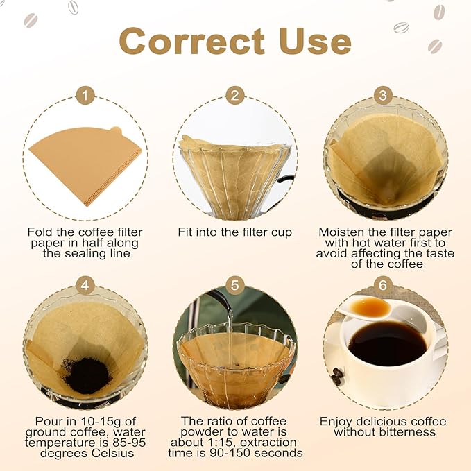 200 Count Cone Coffee Filters Size 02, Coffee Filters 2 Cone Paper, Pour Over Filters Compatible with V60 Dripper and Drip Coffee Maker, Unbleached Natural Brown
