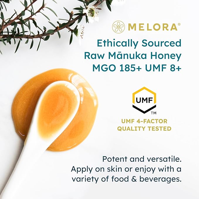Melora Raw Manuka Honey from New Zealand | UMF 8+ | MGO 185+ | 8.8 Oz Jar | Safe for Skin Care | Edible & Healthy Sugar Alternative | Traceable from Hive to Hand Manuka Honey