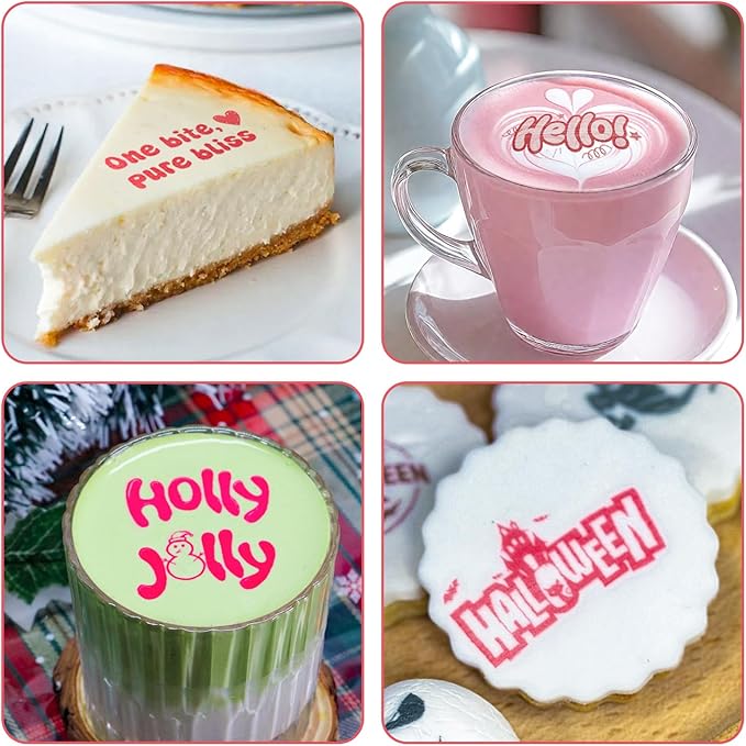 EVEBOT Handheld Food PrintPen for Barista Portable Mini Coffee Latte Art PrintPer Macaron Cookie DIY Design, Bluetooth 4.2-1PCS Red Color