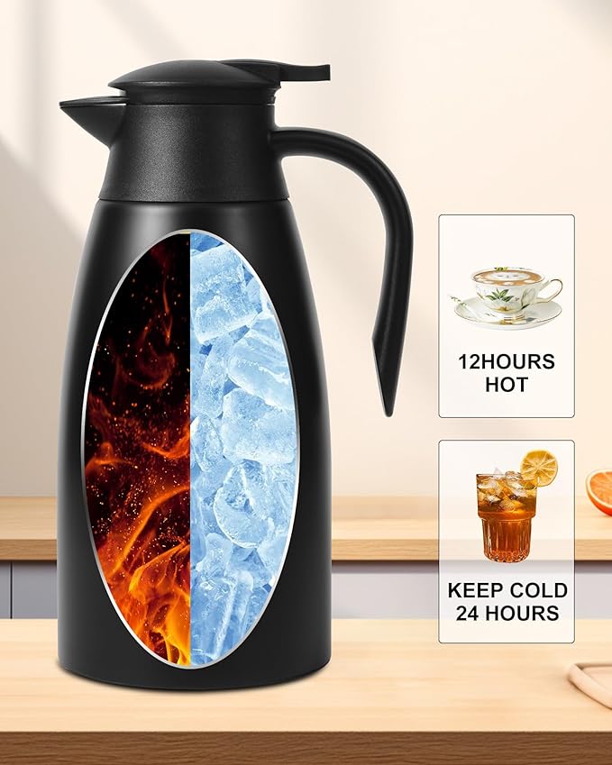 70 Oz Thermal Coffee Carafe for keeping hot, 2 PCS Airpot dispenser, Insulated Stainless Steel Vacuum Thermal Pot for Coffee, Hot Water,Keep Hot 12 Hours (black+red)