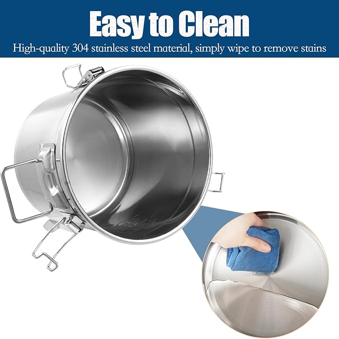 304 Stainless Steel Airtight Canister 5.55Gal /710.4oz/21L Airtight Food Storage Container with Lid and Lock Clips, Large Metal Storage Canister for Coffee Beans, Flour, Tea, Sugar, Cereals