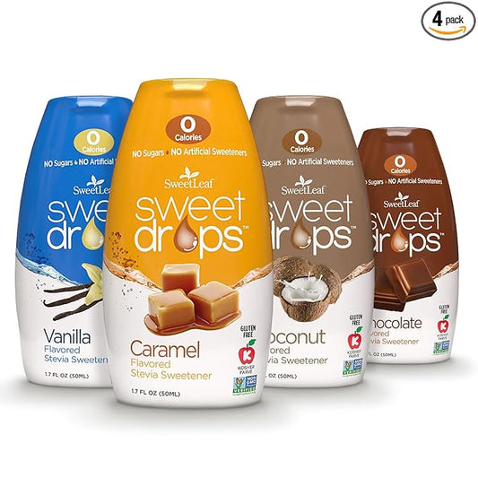 SweetLeaf Sweet Drops - Flavored Stevia Liquid Sweetener, Stevia Extract, Zero Calories, Gluten Free, Keto Friendly, Non GMO, Natural Flavor, Sugar Alternative - Variety Pack, 1.7 Fl Oz (Pack of 4)