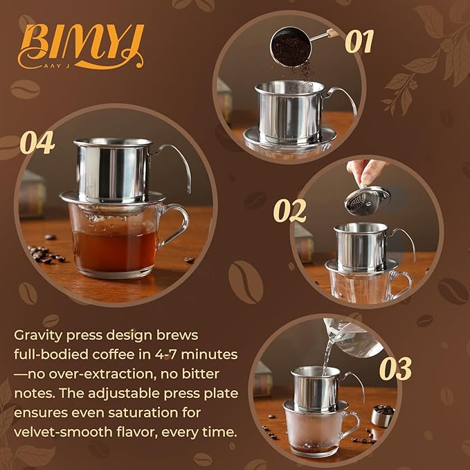 Authentic Vietnamese Coffee Dripper | Heavy-Duty 8oz Phin Filter Vietnamese Coffee Maker | Premium Stainless Steel Phin Coffee Filter for Rich Slow-Drip Brew