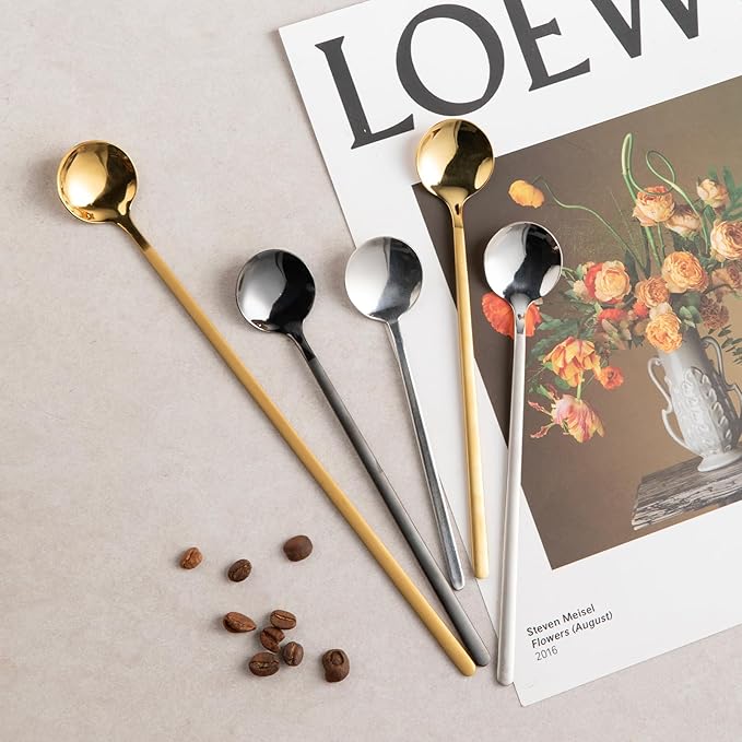 12 PCS Coffee Spoons, 18/8 Stainless Steel Espresso Spoons, 6.7 Inches Vogue Mini Tea Spoon, Cappuccino Stirring Small Spoon for Dessert, Ice Cream, Frosted Handle,Sweejar(Gold)