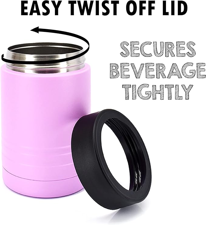 Clear Water Home Goods - 12 oz Stainless Steel Double Wall Vacuum Insulated Can or Bottle Beverage Cooler - Powder Coated Light Purple - 6 Pack