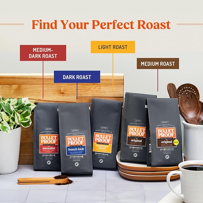 Bulletproof French Kick Dark Roast Ground Coffee, 12 Ounces, 100% Arabica Beans, Clean Coffee Tested for Toxins, Packaging May Vary