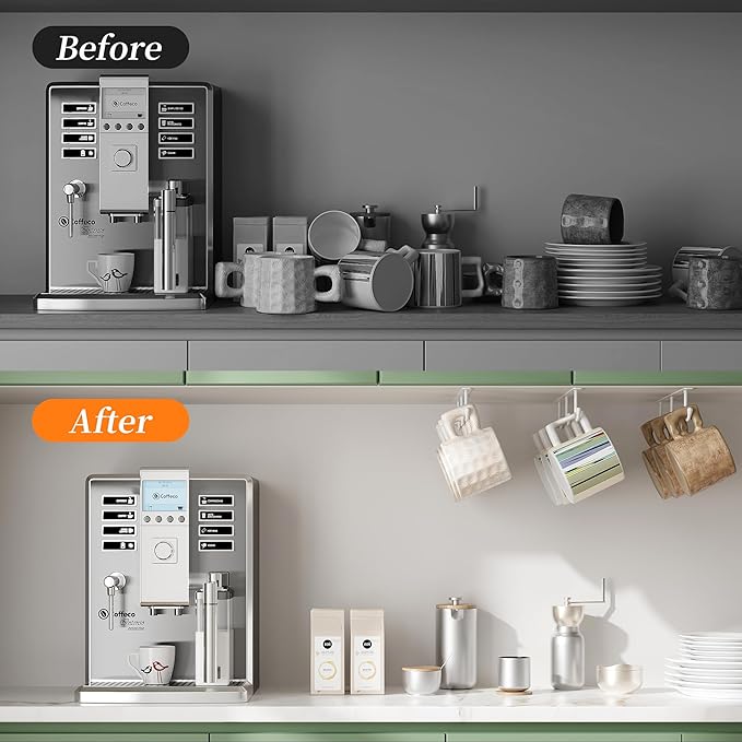 ECROCY Coffee Mug Holder Under Cabinet, Easy Screw Mounting, 3 Pack Mug Rack with Wide Hook Spacing, Sturdy Mug Hooks Space-Saving