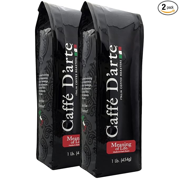 Caffe D'arte Meaning of Life Whole Bean Coffee – Medium Dark Roast, Rich & Well-Balanced Flavor with Great Aroma, Crafted for Drip Brewing, Fresh Roasted in Seattle, 1 Pound (Pack of 2)