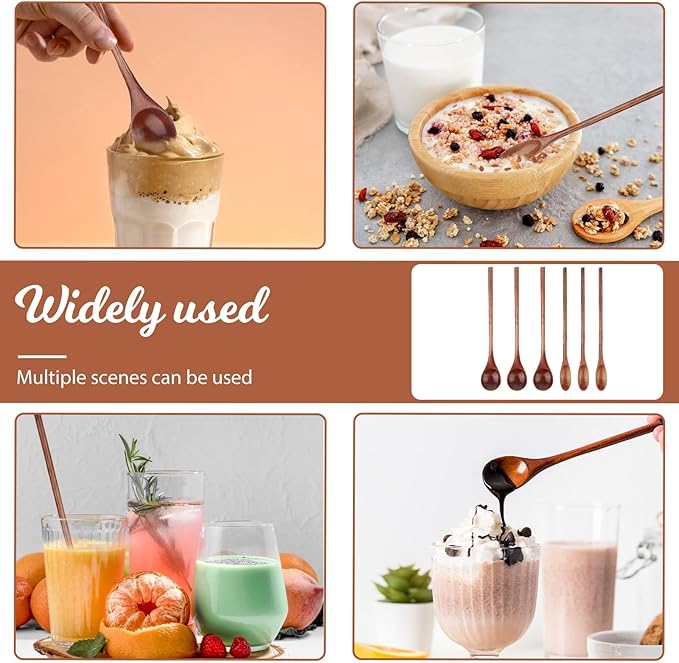 6 Pcs Wooden Coffee Spoons, Long Handle Wooden Teaspoon, Stirring Teaspoon, Long Handle Mixing Wooden Spoon for Stirring Coffee, Tea, Honey, Tasting Spoon Set for Kitchen Stirring