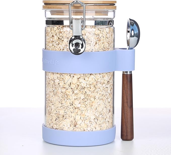 KKC Airtight Coffee Canister, Glass Coffee Bean Storage Contaienr with Silicon Scoop Holder, Non-Slip Silicon Coffee Storage Canister with Spoon for 1 lb Bean,40 Fluid-oz, Violets