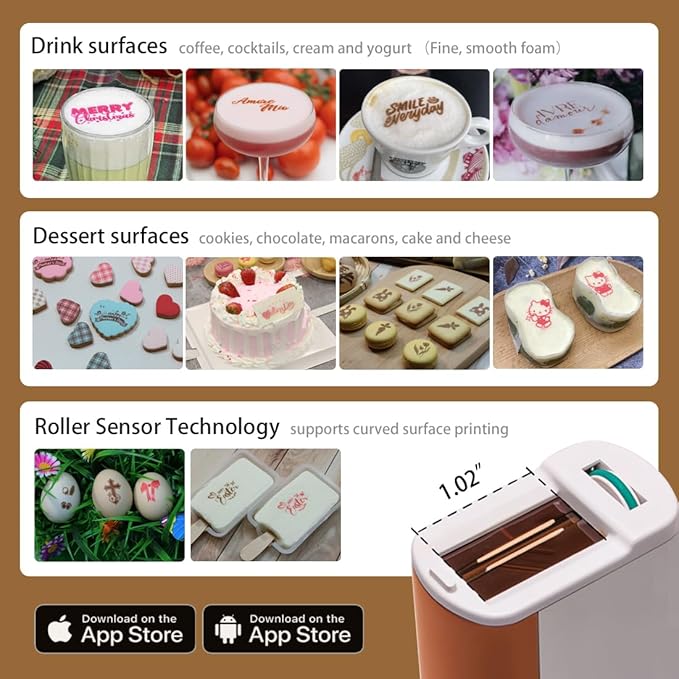 EVEBOT Handheld Food PrintPen Portable Mini Coffee PrintPen Latte Art Macaron Cookie DIY Design Print Pen, Christmas Gifts Bluetooth 4.2 - Brown, Red and Black 3PCS Colors