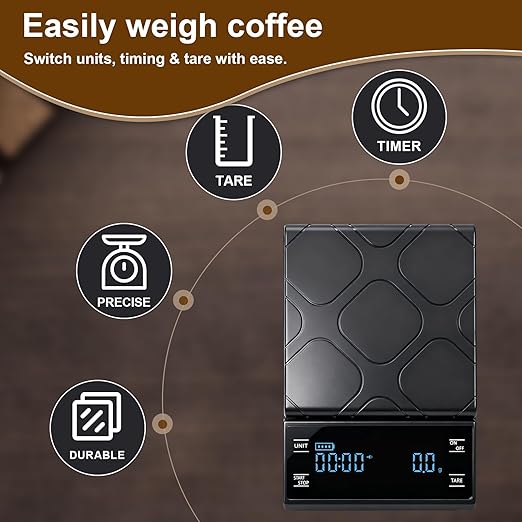 Coffee Scale Kitchen 3kg/0.1g Precision Food Scale,Units Conversion,for Coffee Prep,Perfect for Home Coffee Lovers Rechargeable Black